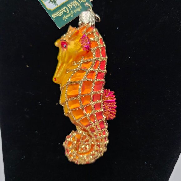Old World Christmas Yellow Seahorse Ornament Glass Blown Hand-Painted Box - Picture 6 of 13